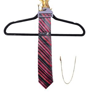 JF Ferrar Extra Long Necktie Black Red Gray Diagonal Stripe Men's Dress Tie NWT